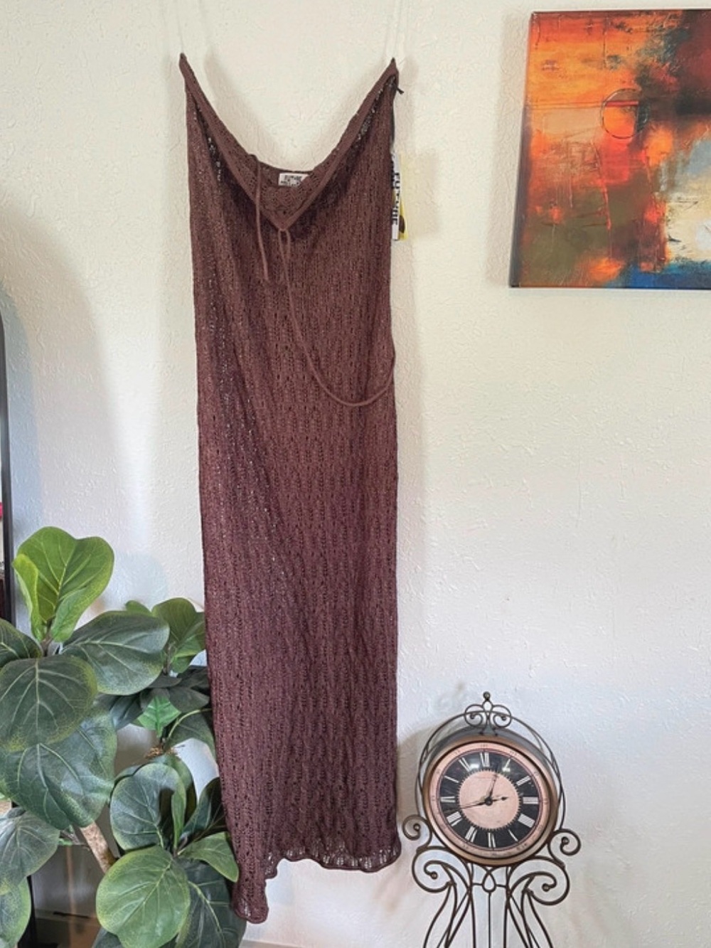 Brown Knit Maxi Swim Cover-Up Dress - Unbranded